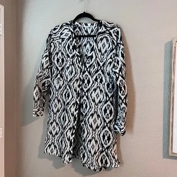 Athleta Women’s Kaftan Tunic Dress Cover Up Large Black White Cotton Silk - Picture 2 of 7